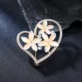 Elegant heart-shaped flower brooch with gold finish and sparkling crystal details - Opal Heart Style (XD825395)