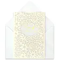 Elegant French laser-cut wedding invitation card with Happy Wedding Day gold foil text - Single Card (With Envelope) / Purple