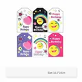 Set of colorful Happy Birthday gift tags with rainbow and heart patterns, 15.5x16cm - Infinite Happiness Tags (Pack of 6) / 15.5x16cm