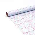 Vista detallada de lazos rosas y motivos de corazones en rollo de papel de regalo - Fondo Azul Lazo / 43cm*3m