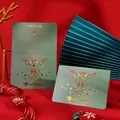Elegant retro green Christmas greeting cards with luxury gold foil Merry Christmas text - Christmas Wreath / 1 Piece