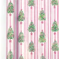 Festive Christmas gift wrapping paper featuring pink stripes and decorated tree motifs - Pink Pine Whispers / 0.43*3 Meters