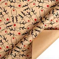 Retro Christmas kraft wrapping paper roll with cute red-nosed reindeer holiday pattern - Reindeer (BDS) / 0.43X3m