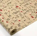 Vintage Christmas kraft wrapping paper roll featuring festive reindeer and snowflake prints - Line Reindeer / 43cm*3m