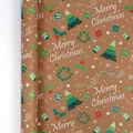 Vintage Kraftpapier-Weihnachtsgeschenkpapier mit festlichen Drucken und Ornamenten - 43cmx300cm / Grüner Zweig Feiertag