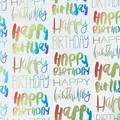 Makroaufnahme von buntem Regenbogen Happy Birthday Metallic-Geschenkpapierrolle - Regenbogen Handschrift / 0.43*3m