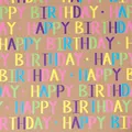 Eco-friendly brown kraft wrapping paper with colorful fluorescent Happy Birthday pattern - Happy Print / 43cm*3m