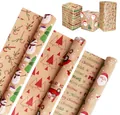 Retro Christmas kraft wrapping paper rolls with festive Santa and tree patterns for DIY gifts - Set 1 (3 Rolls) / 0.43X3m
