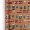 Klassisches braunes Weihnachts-Kraftpapier mit Zügen und verschneiten Häusern - 43cmx300cm / Weihnachtszug