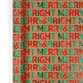 Klassisches Weihnachts-Geschenkpapier aus Kraftpapier mit rotem und grünem Aufdruck - 43cmx300cm / Fröhliche und Helle Schneeflocke