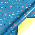 Romantisch inpakpapier met hartjespatroon en dubbelzijdige blauwe en gele afwerking - Dubbelzijdig Hart Blauw / 43cm x 3m