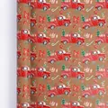 Vintage Kraft-Weihnachtsgeschenkpapier mit festlichem rotem LKW- und Baum-Muster - 43cmx300cm / Roter Truck und Kiefer