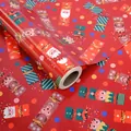 Rotolo di carta regalo di Natale rossa con simpatici motivi di schiaccianoci e Babbo Natale - Serie Natalizia - Divertimento con Caramelle / 0,43*3 metri