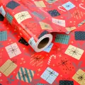 Rotolo di carta regalo di Natale rossa con motivi di scatole e bastoncini di zucchero - Serie Natalizia - Scatola Regalo Rima Rossa / 0,43*3 metri