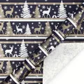 Dunkelblaue Weihnachtsgeschenkpapierrolle mit goldenem Rentier- und Schneeflockenmuster - Schneewald Schwarz / 43cm Breite x 3m