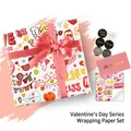 Valentine's Day gift wrapping paper set with pink ribbon and cute heart stickers - love1314 Pattern (Without Sticker) / 50x70cm