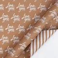 Double-sided brown kraft wrapping paper with Love You script and white stripes pattern - Valentine Series - Letter Stripe / 43cmx3m Roll