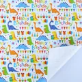 Kleurrijk verjaardagscadeaupapier met cartoon dinosaurussen en handig snijrooster op de achterkant - Verjaardag Cartoon / 50*70cm