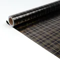 Elegant black wrapping paper roll with metallic gold plaid pattern for luxury gifts. - Gold Stamped Black Plaid
