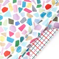 Double-sided premium wrapping paper featuring colorful geometric shapes and a classic grid pattern - Geometric Pages / 50x70cm
