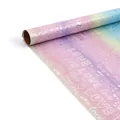 Dreamy purple gradient laser wrapping paper roll with holographic Love text - Rainbow LOVE / 43cm Width x 3m Length