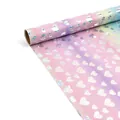 Dreamy purple gradient gift wrapping paper roll with holographic silver hearts - Rainbow Heart / 43cm Width x 3m Length