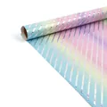 Pastel rainbow gradient gift wrapping paper roll featuring holographic laser silver stripes - Rainbow Stripes / 43cm Width x 3m Length