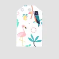Dekorativer weißer Geschenkanhänger mit tropischen Flamingo und Tukan Illustrationen - Weißer Regenwald Geschenkanhänger / 50*70cm