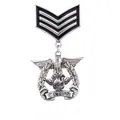 Vintage military-style metal brooch featuring eagle crest and CATEN banner detail - Military Badge Style (CATEN) / Antique Silver Arrow