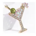 Elegant gold cocktail glass brooch pin featuring colorful rhinestones and a green gem - KC Gold Green Rhinestone