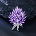 Detailed close-up of elegant crystal bouquet brooch with purple marquise-shaped stones - Silver-White with Light Purple