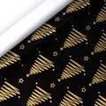 Luxe zwart en gouden cadeaupapier op rol met diverse goudkleurige kerstpatronen - Goudfolie Lineaire Bomen
