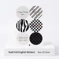 Bronzing English stickers with mixed geometric patterns for gift boxes 10x15cm - Gold Stamping Black and White Style (B&W 2) / Set of 6 (10x15cm)