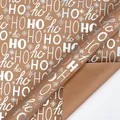 Carta da regalo kraft natalizia marrone con stampa metallizzata argento HO HO HO - Motivo HO Argento / 43 cm di Larghezza X 3 m di Lunghezza / Argento