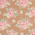 Detailed view of retro floral pattern printed on brown kraft gift wrapping paper - Birthday Series - Pink Rose / Roll; 43cm * 3m
