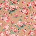 Detailed close-up of vintage rose flower pattern on brown kraft gift wrapping paper - Birthday Series - Scarlet Rose / Roll; 43cm * 3m