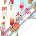 Hochwertiges holografisches Geschenkpapier mit süßen Erdbeer- und Eiscreme-Mustern - Regenbogen Eis am Stiel / 3m Rolle