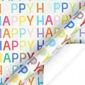Bunte schillernde Laser-Geschenkpapierrolle mit farbenfrohem HAPPY-Buchstabendruck - Bunte Buchstaben / 3m Rolle