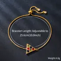 Macro detail of adjustable gold copper bracelet with colorful zircon triangle charm - Triangle Style (SL374-2)