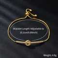 Detailed macro view of an adjustable gold-plated zircon bracelet with weight and length info - Ring and Bar (SL342-2) / Champagne Gold