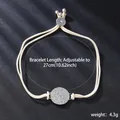 Detailed view of zirconia cord bracelet with adjustable length and 4.3g weight info - Round Pave Style (SL218-2) / Off White