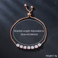 Elegant rose gold copper bracelet with square cubic zirconia and adjustable drawstring. - Square Zirconia Style (SL365-3)