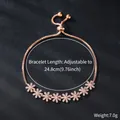 Detailed view of adjustable rose gold flower bracelet with length and weight info. - Nine Hollow Flower Style (SL203-3) / Rose Gold