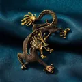 Exquisite vintage golden dragon brooch with champagne crystal for men's suit accessories - Antique Gold Dragon