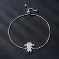 Adjustable silver-tone copper zircon bracelet with sparkling girl pendant charm - Girl Style (SL358-1)
