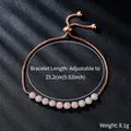 Close-up of adjustable rose gold zircon bracelet with 25.2cm length and 8.1g weight - Circular Disk Arrangement Style (SL245-3) / Slider Adjustment / Rose Gold