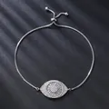 Elegant silver-toned micro-pave zirconia evil eye bracelet with adjustable bolo sliding closure - Evil Eye Almond Shape Style (SL106-1) / Silver