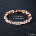 Elegant rose gold copper bracelet with square cubic zirconia detailing 16.7cm length and weight - Square Cut Tennis Chain Style (SL195-3) / Rose Gold