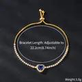 Detail view showing the adjustable length and weight of the heart-shaped blue zircon bracelet - Heart Blue Main Stone Tennis Style (SL280-8)