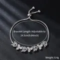 Detail view of silver adjustable zircon flower bracelet with length and weight info - Marquise Flower Leaf Style (SL309) / Slider Adjustment / White Gold